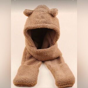 Cozy Brown Bear Hooded Scarf Winter Hat